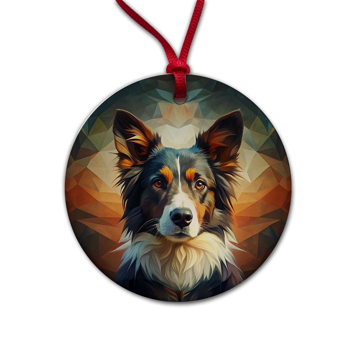 Border Collie Dog Abstract Stylized Art Round Ceramic Holiday Christmas Tree Ornament
