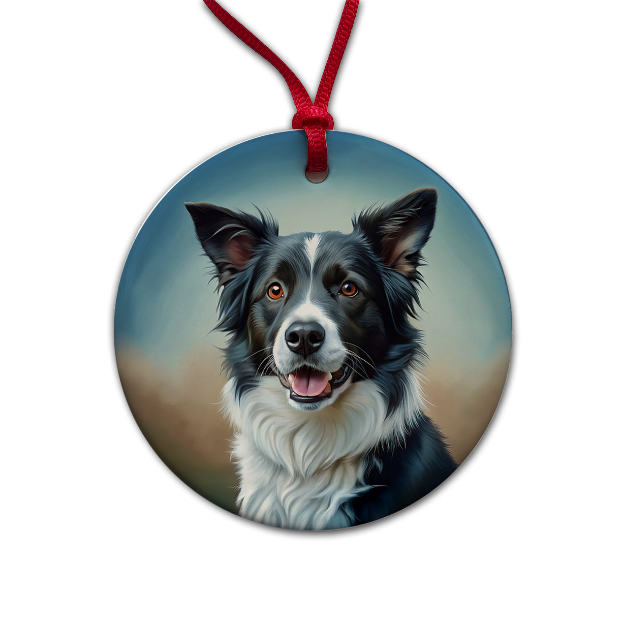 Border Collie Dog Illustration Round Ceramic Holiday Christmas Tree Ornament