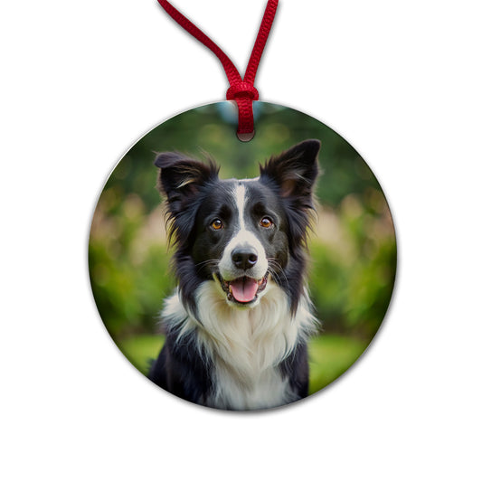 Border Collie Dog Photo Round Ceramic Holiday Christmas Tree Ornament