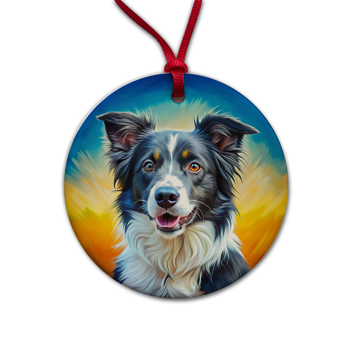 Border Collie Dog Pop Art Round Ceramic Holiday Christmas Tree Ornament