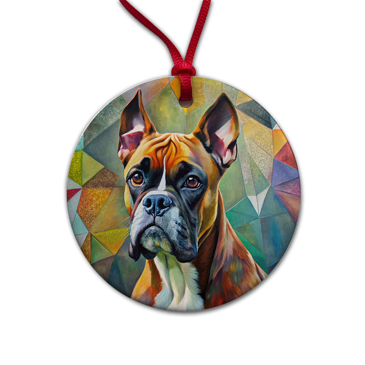 Boxer Dog Abstract Art Round Ceramic Holiday Christmas Tree Ornament