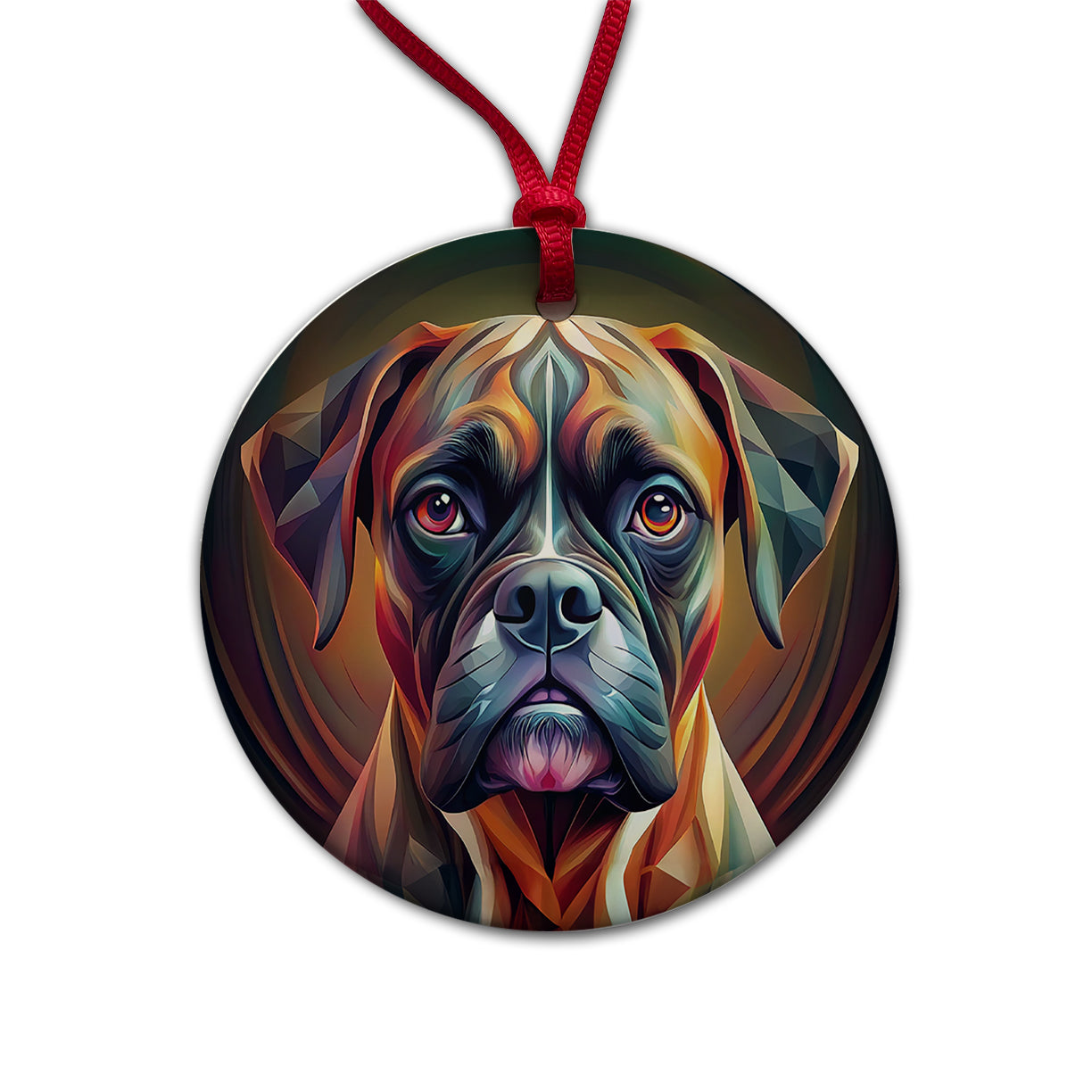 Boxer Dog Abstract Stylized Art Round Ceramic Holiday Christmas Tree Ornament