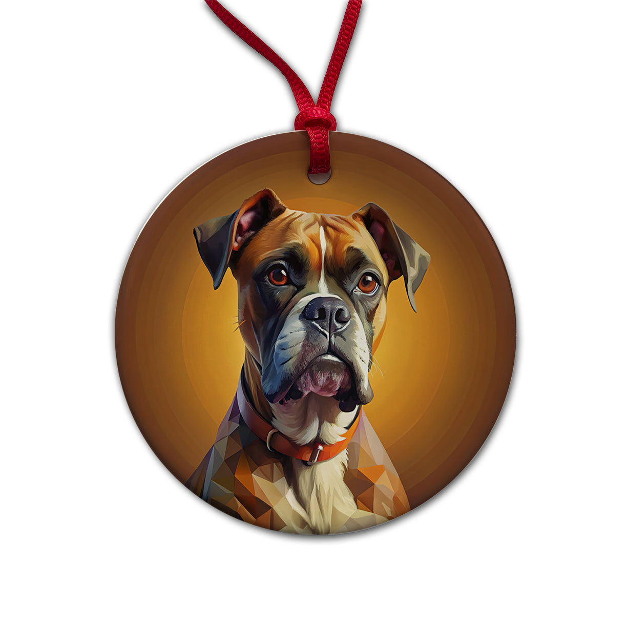 Boxer Dog Contemporary Art Round Ceramic Holiday Christmas Tree Ornament