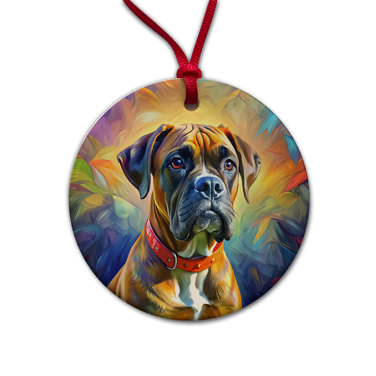 Boxer Dog Expressionism Art Round Ceramic Holiday Christmas Tree Ornament