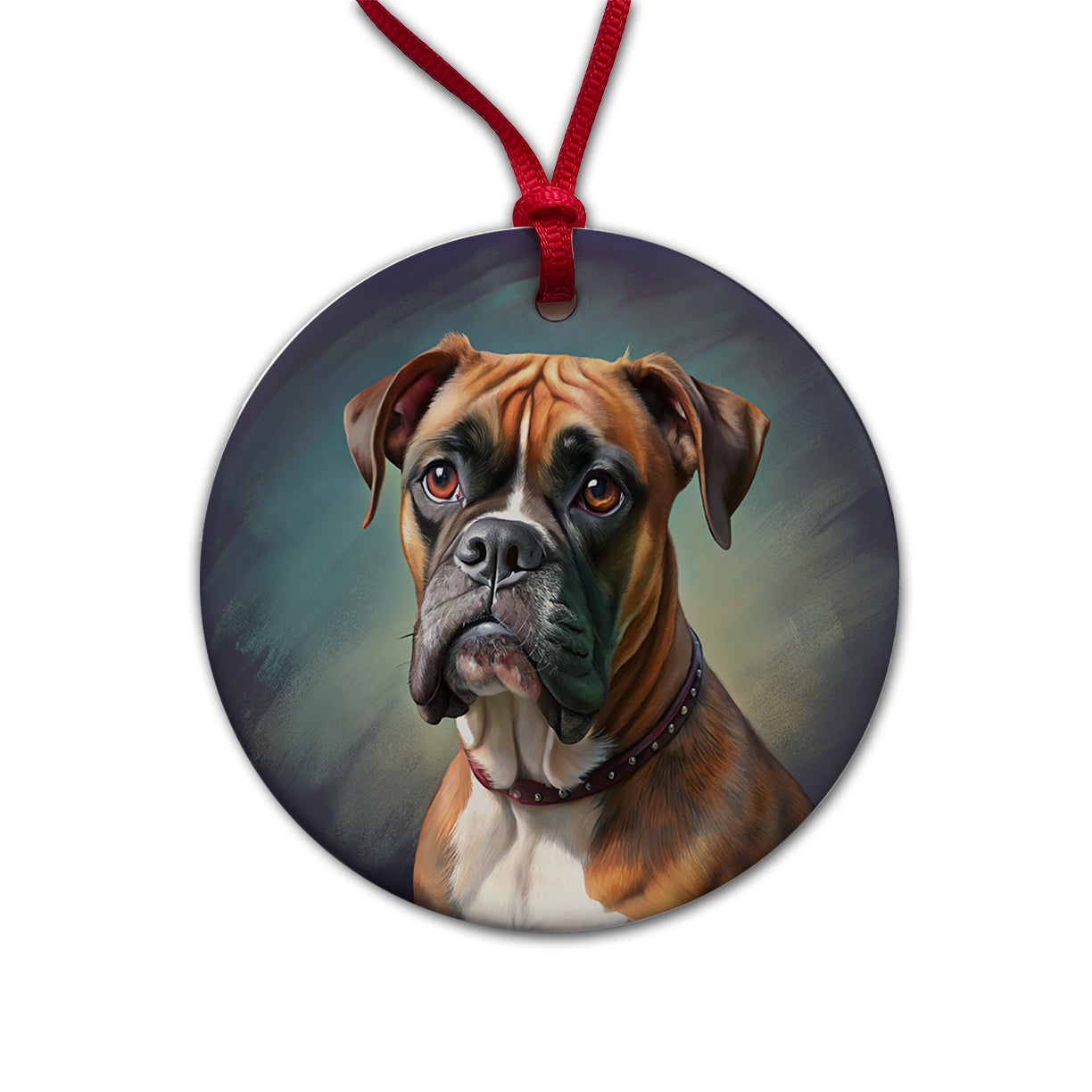 Boxer Dog Illustration Round Ceramic Holiday Christmas Tree Ornament