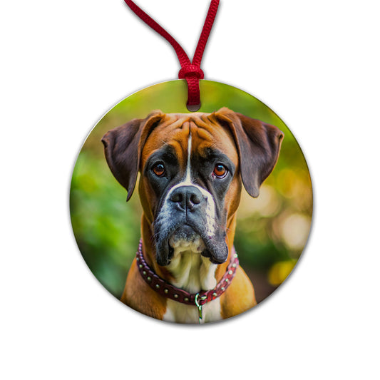 Boxer Dog Photo Round Ceramic Holiday Christmas Tree Ornament