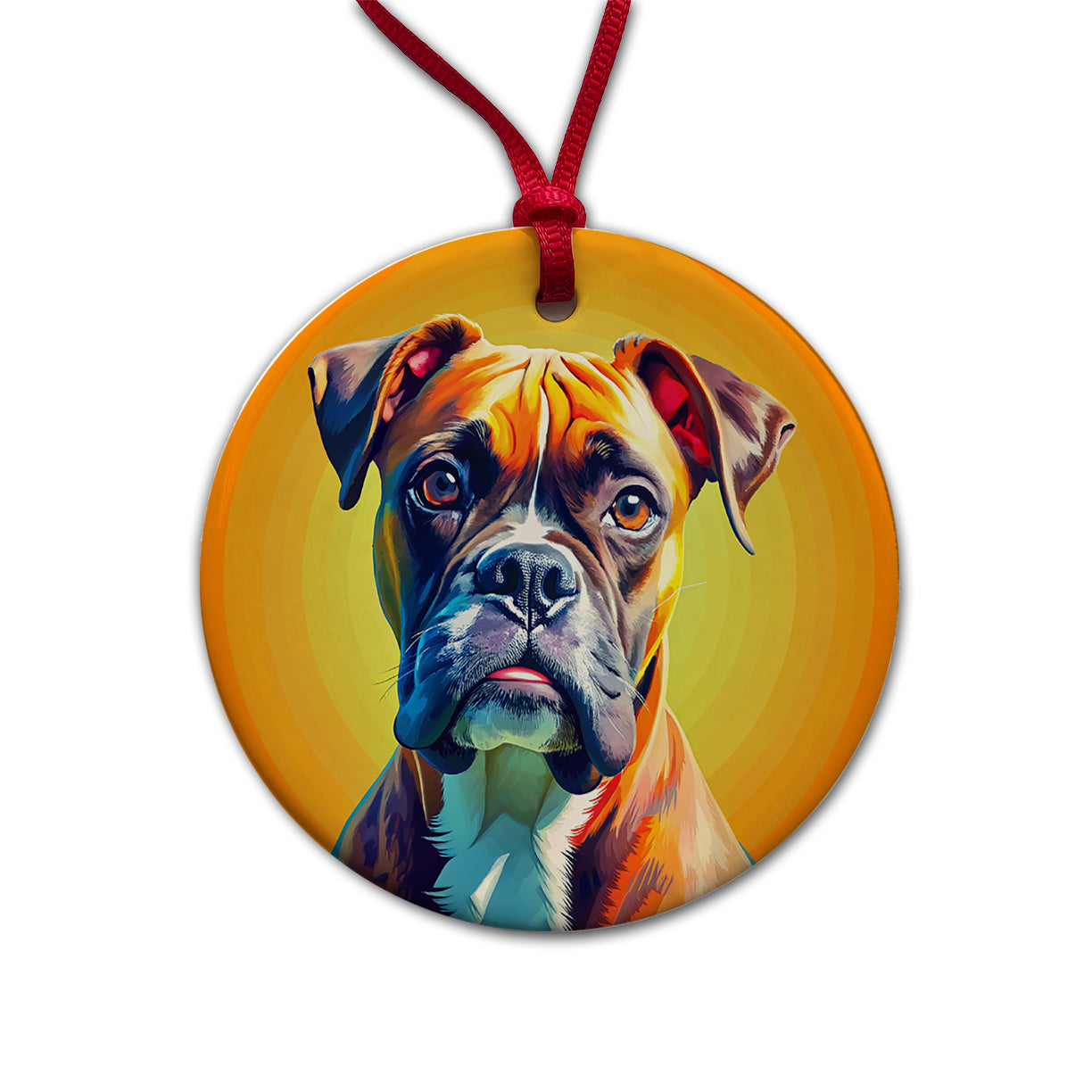 Boxer Dog Pop Art Round Ceramic Holiday Christmas Tree Ornament