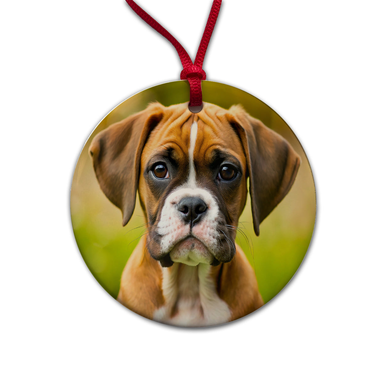 Boxer Dog Puppy Photo Round Ceramic Holiday Christmas Tree Ornament