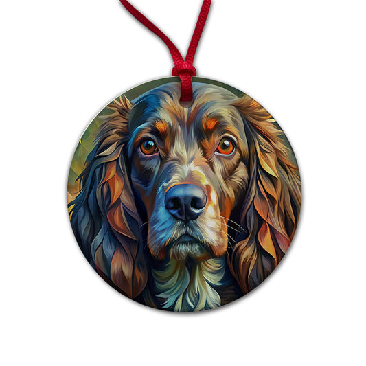 Boykin Spaniel Dog Abstract Stylized Art Round Ceramic Holiday Christmas Tree Ornament