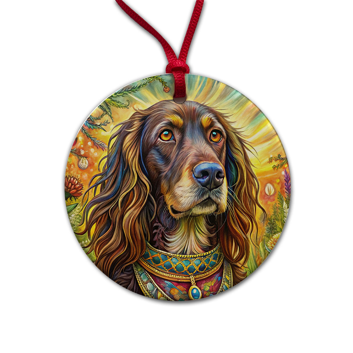 Boykin Spaniel Dog Bohemian Art Round Ceramic Holiday Christmas Tree Ornament