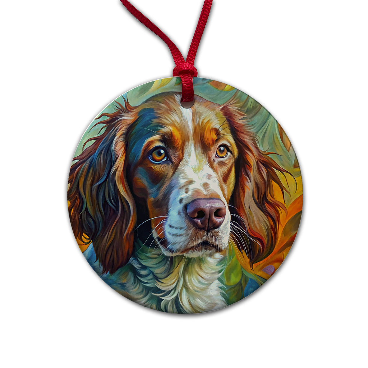Brittany Spaniel Dog Abstract Art Round Ceramic Holiday Christmas Tree Ornament