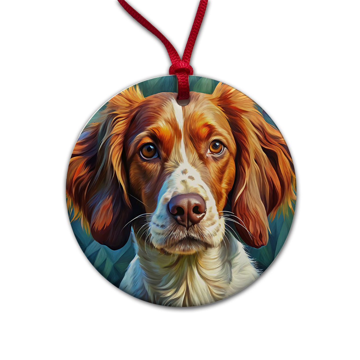 Brittany Spaniel Dog Expressionism Art Round Ceramic Holiday Christmas Tree Ornament