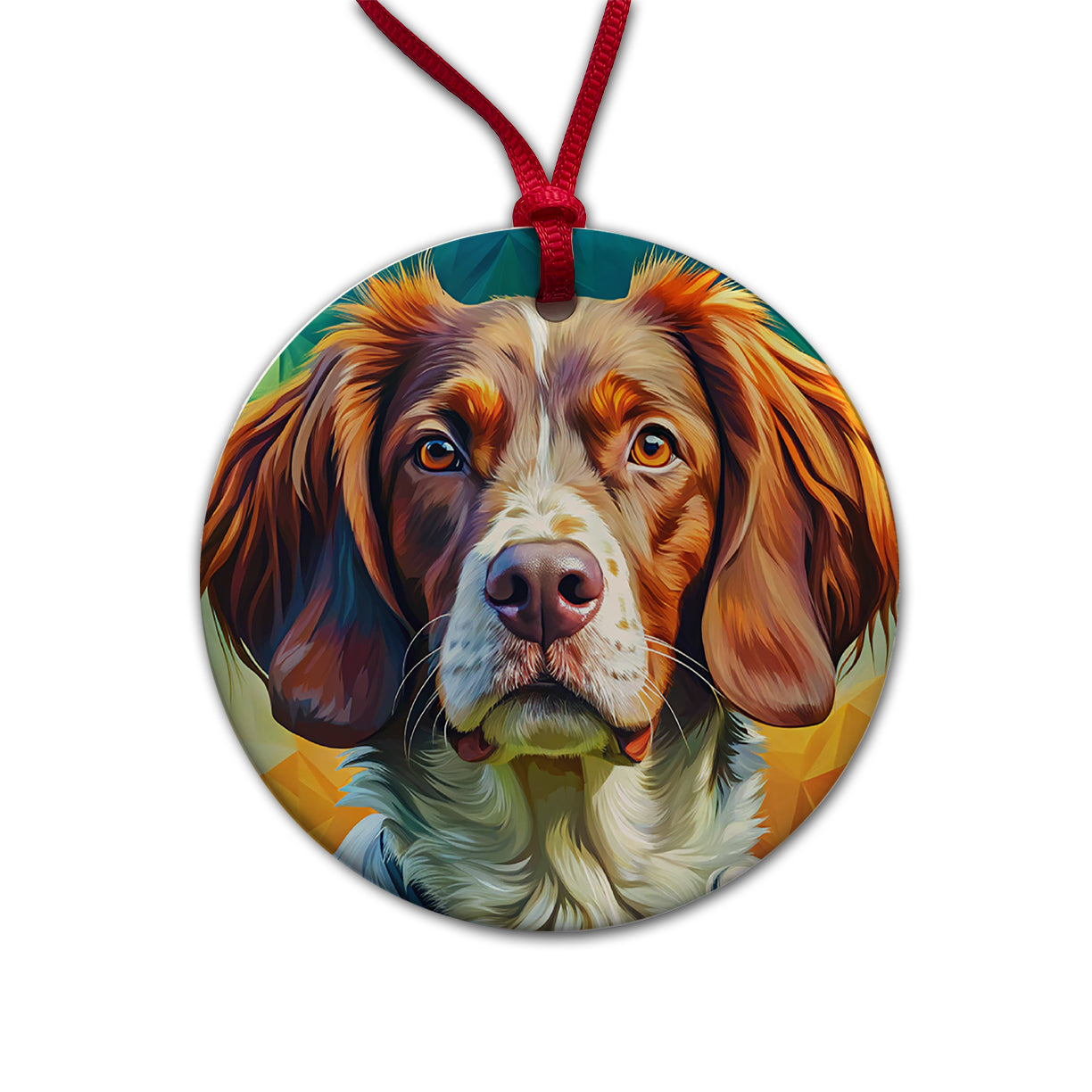 Brittany Spaniel Dog Pop Art Round Ceramic Holiday Christmas Tree Ornament