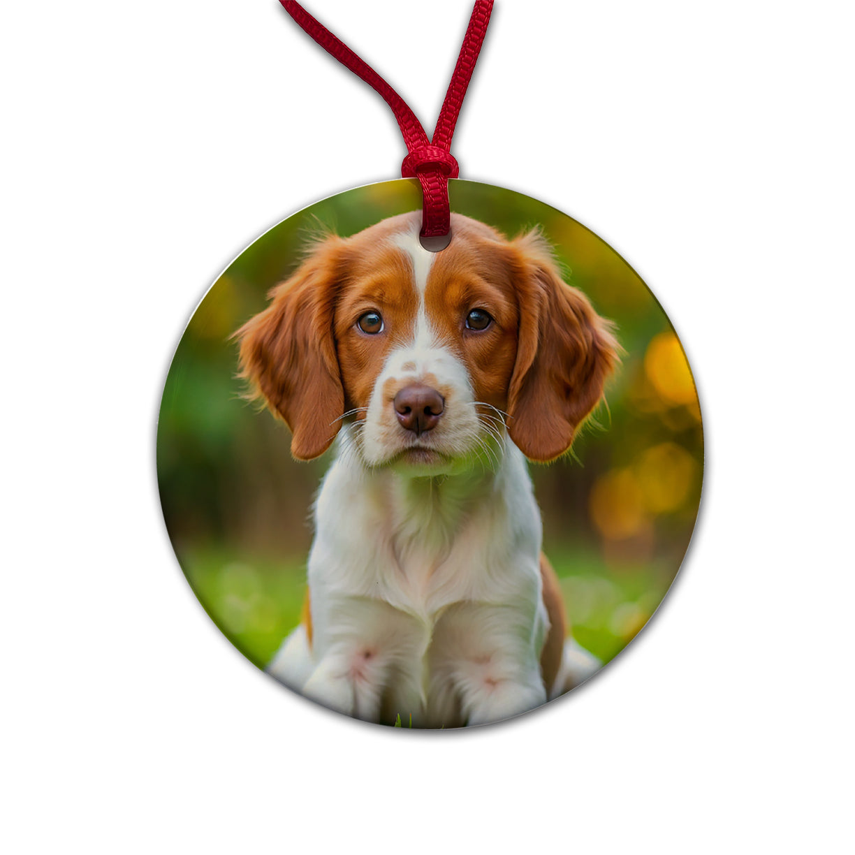 Brittany Spaniel Dog Puppy Photo Round Ceramic Holiday Christmas Tree Ornament