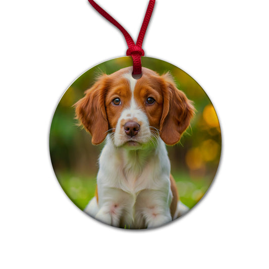 Brittany Spaniel Dog Puppy Photo Round Ceramic Holiday Christmas Tree Ornament