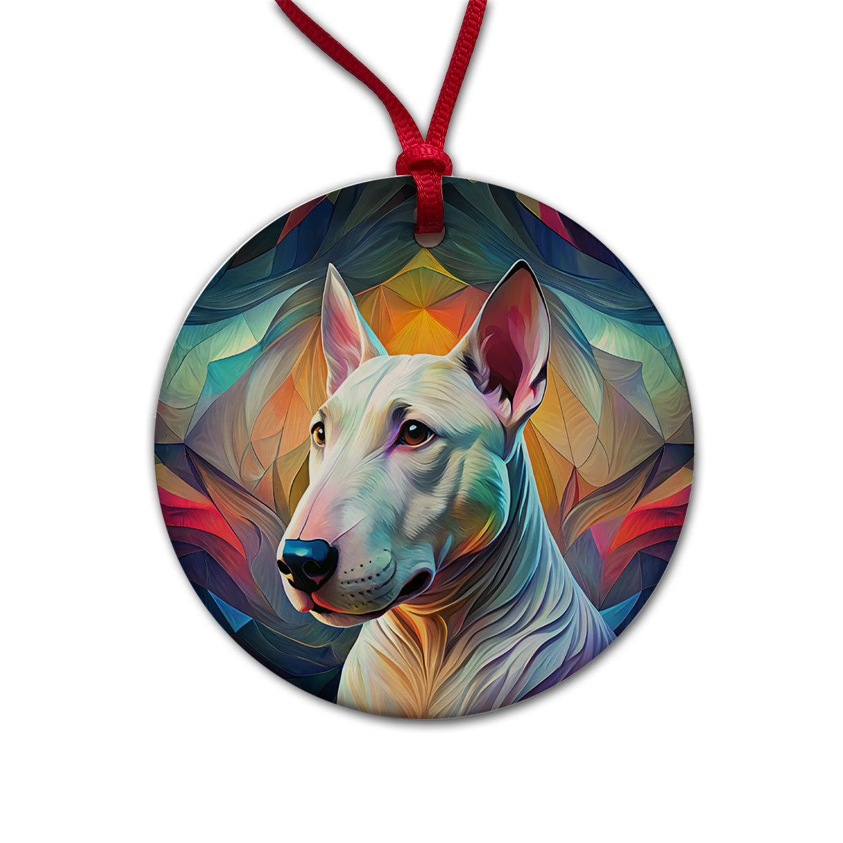 Bull Terrier Dog Abstract Stylized Art Round Ceramic Holiday Christmas Tree Ornament