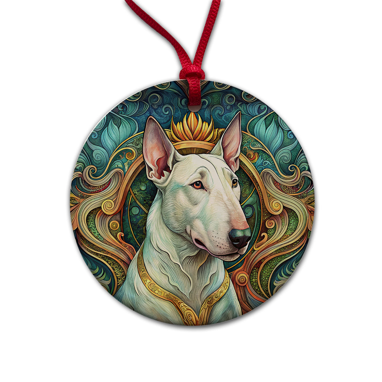 Bull Terrier Dog Art Nouveau Round Ceramic Holiday Christmas Tree Ornament