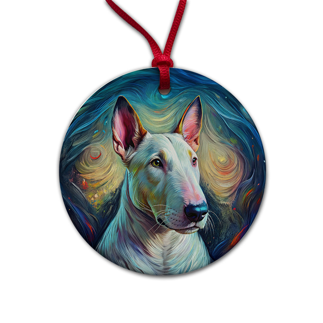 Bull Terrier Dog Expressionism Art Round Ceramic Holiday Christmas Tree Ornament