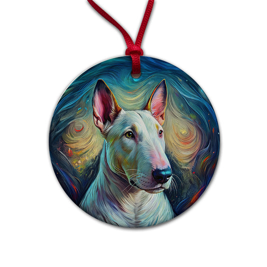 Bull Terrier Dog Expressionism Art Round Ceramic Holiday Christmas Tree Ornament