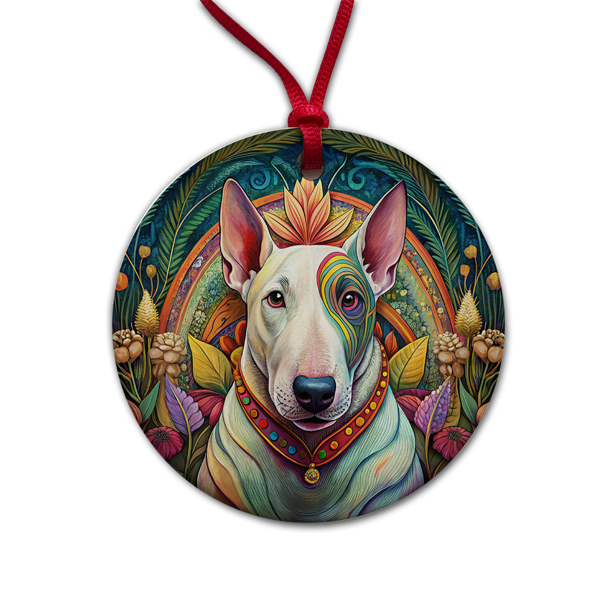 Bull Terrier Dog French Bohemian Art Round Ceramic Holiday Christmas Tree Ornament