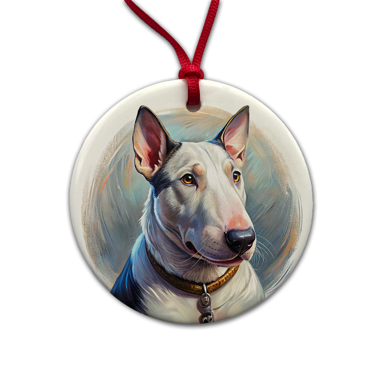 Bull Terrier Dog Illustration Round Ceramic Holiday Christmas Tree Ornament