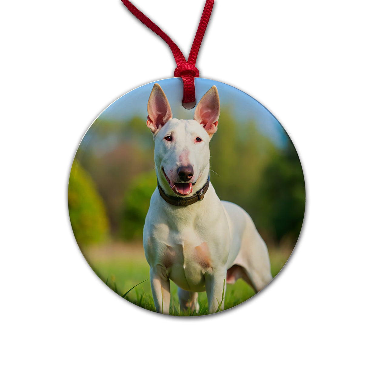 Bull Terrier Dog Photo Round Ceramic Holiday Christmas Tree Ornament
