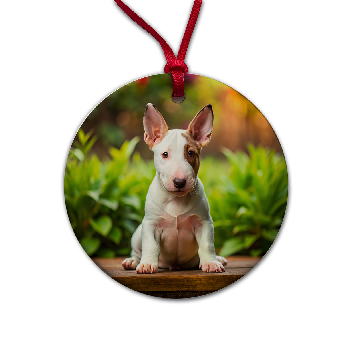 Bull Terrier Dog Puppy Photo Round Ceramic Holiday Christmas Tree Ornament