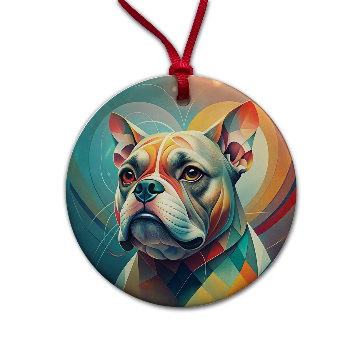 Bulldog Dog Abstract Stylized Art Round Ceramic Holiday Christmas Tree Ornament