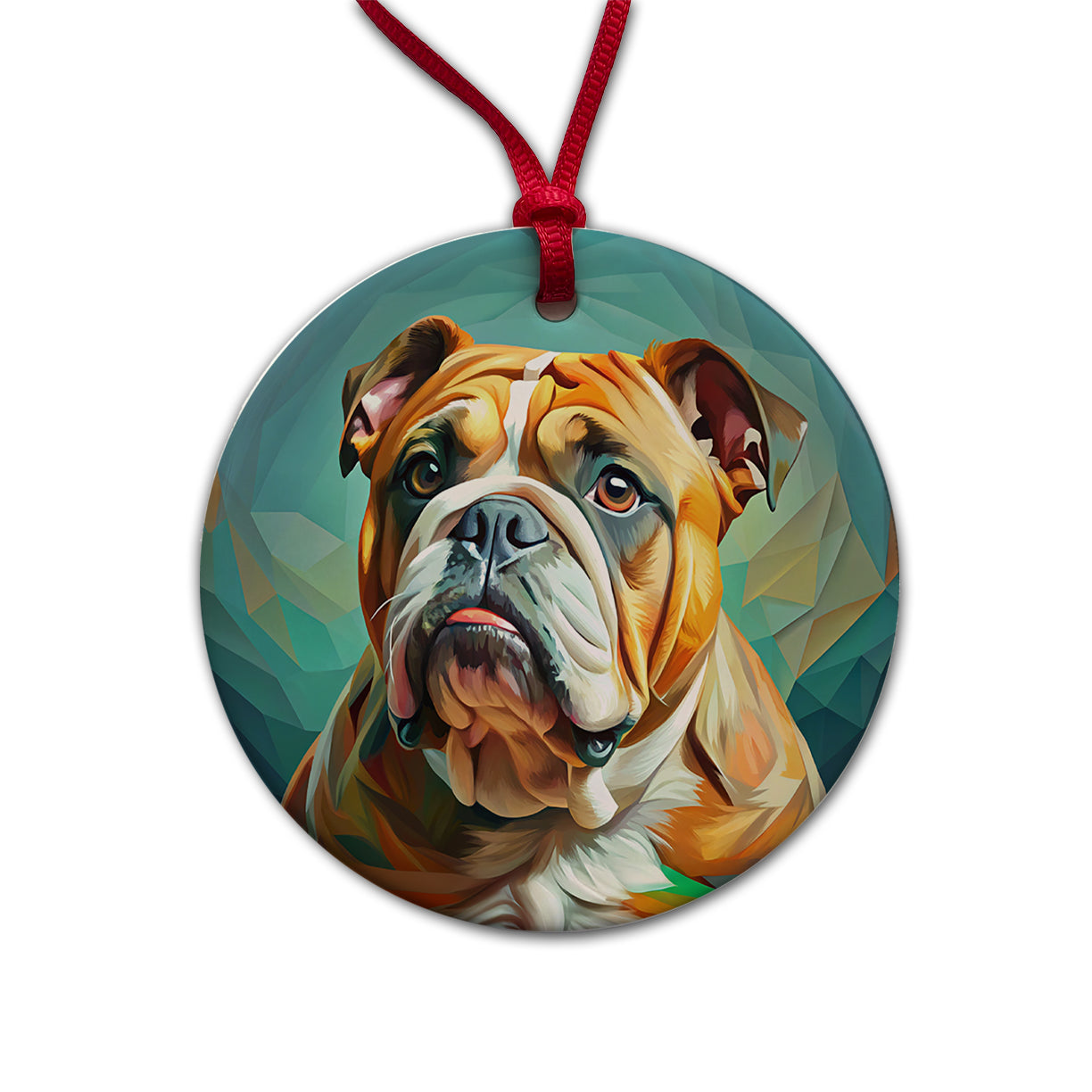 Bulldog Dog Expressionism Art Round Ceramic Holiday Christmas Tree Ornament