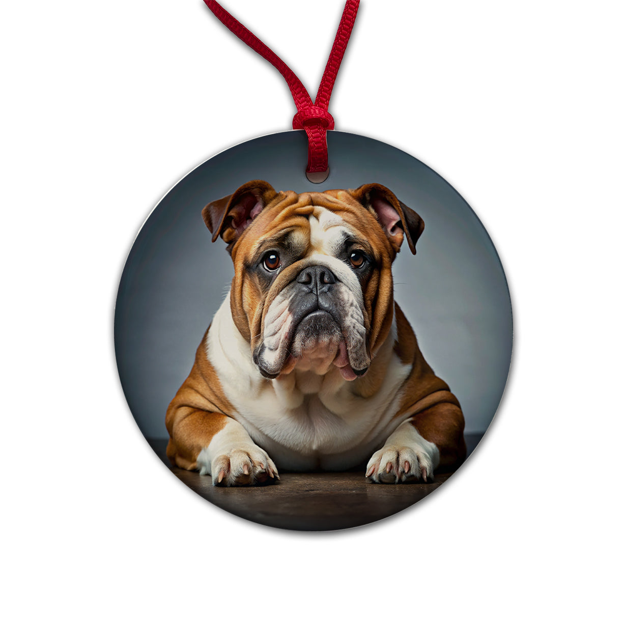 Bulldog Dog Photo Round Ceramic Holiday Christmas Tree Ornament