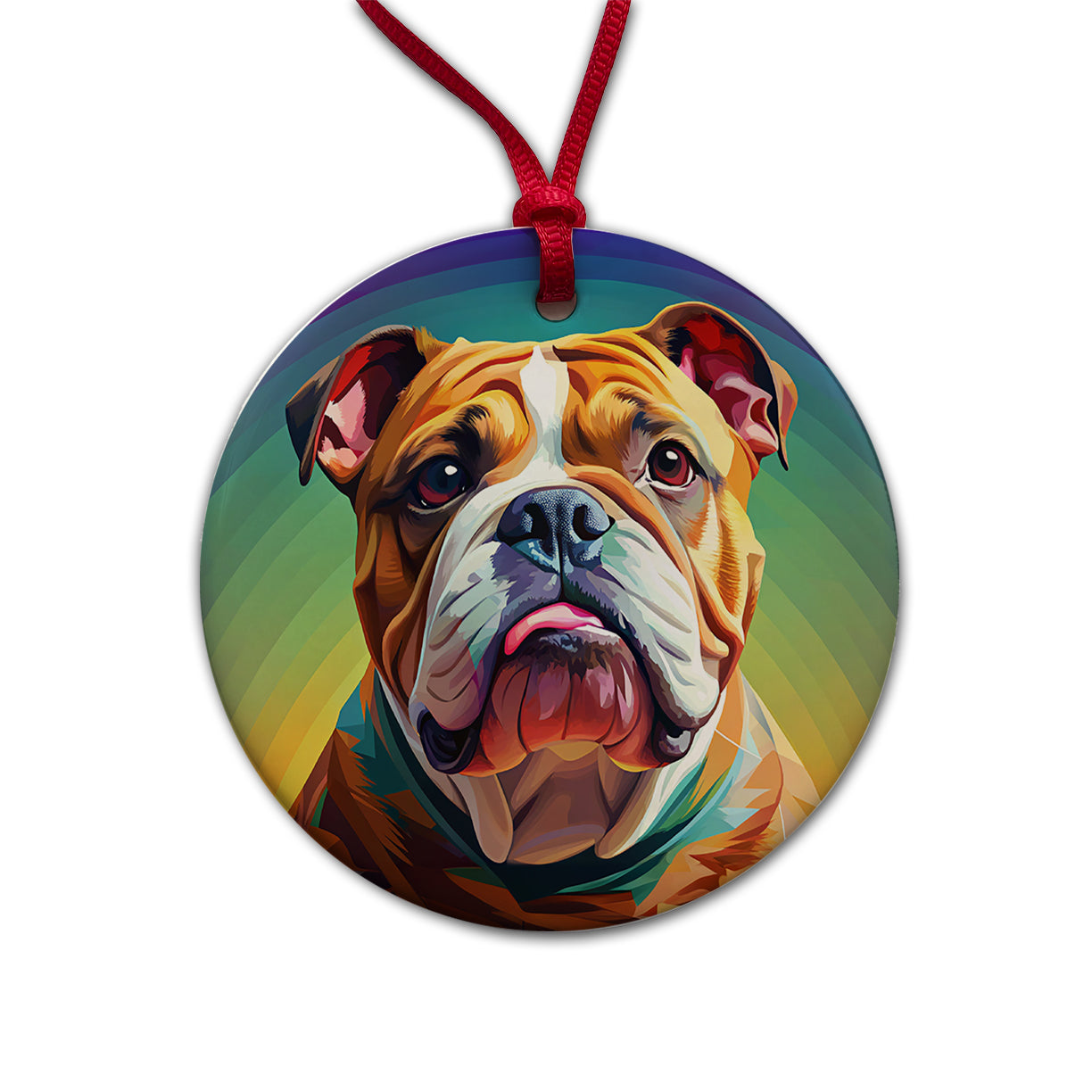 Bulldog Dog Pop Art Round Ceramic Holiday Christmas Tree Ornament