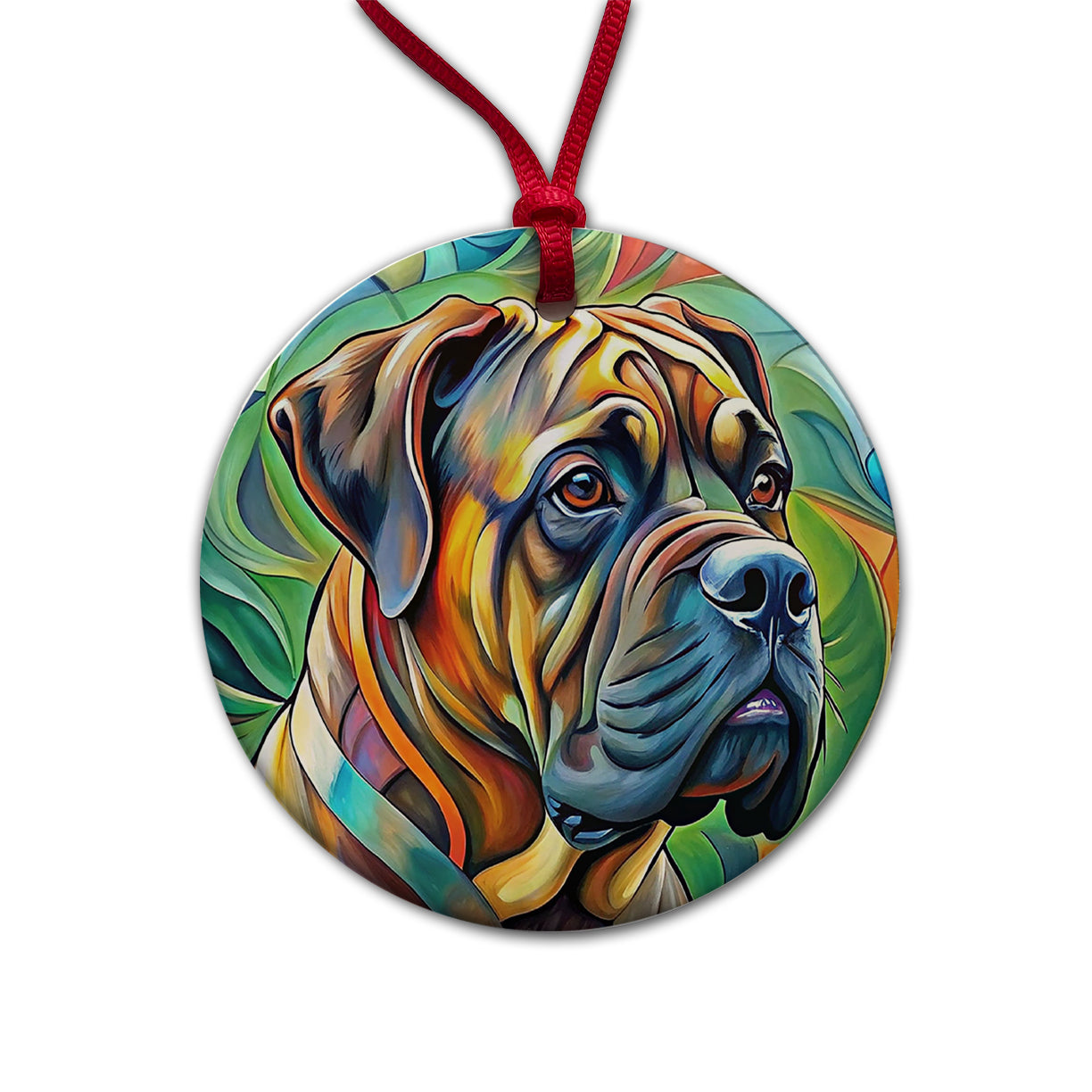 Bullmastiff Dog Abstract Art Round Ceramic Holiday Christmas Tree Ornament