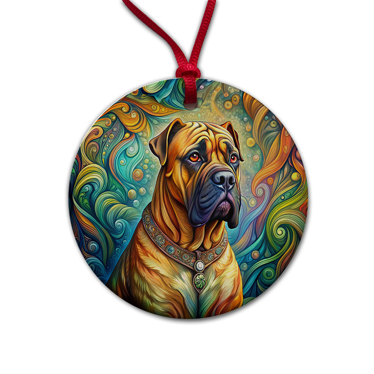 Bullmastiff Dog Bohemian Art Round Ceramic Holiday Christmas Tree Ornament