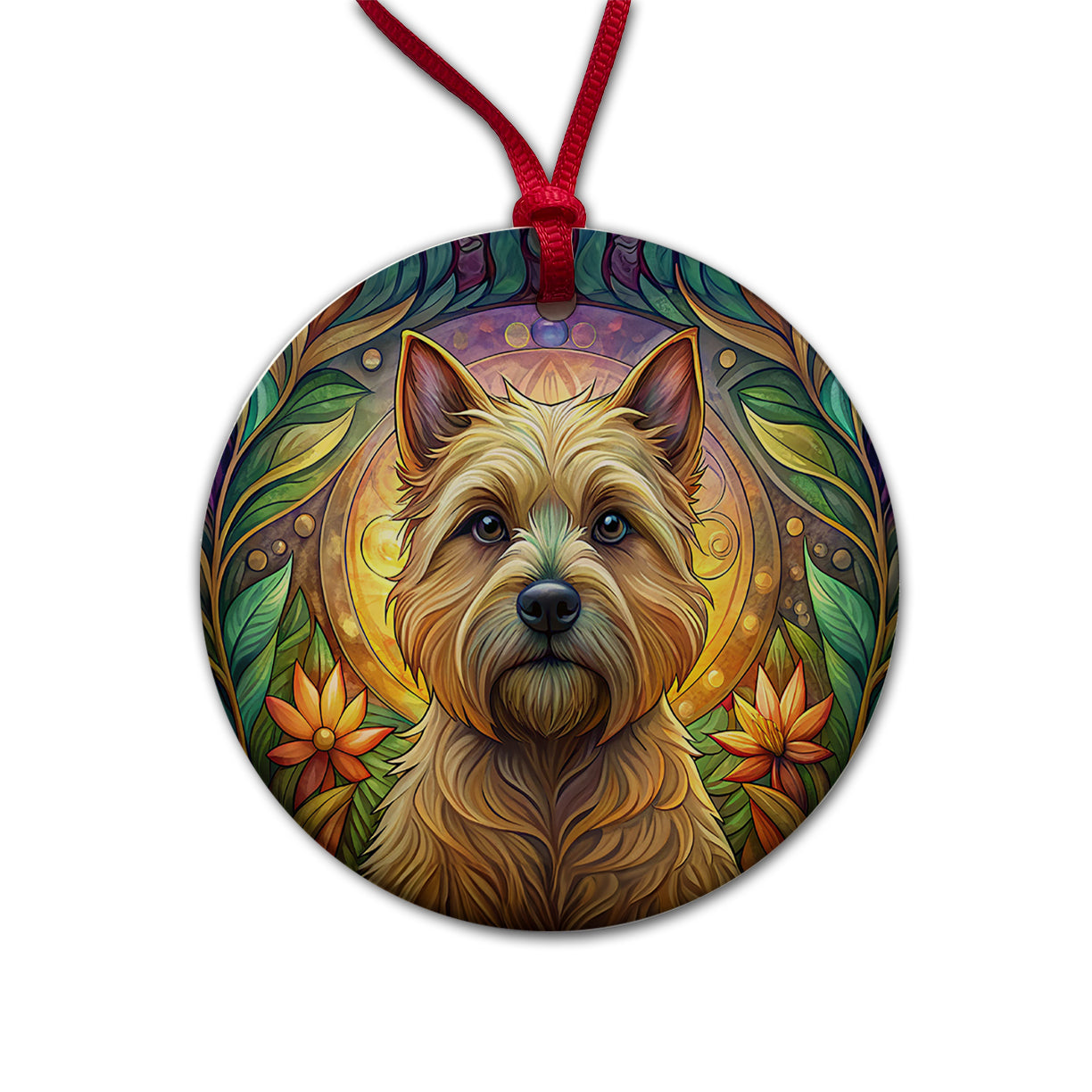 Cairn Terrier Dog Art Nouveau Round Ceramic Holiday Christmas Tree Ornament