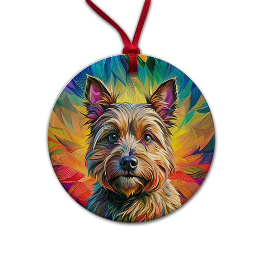Cairn Terrier Dog Pop Art Round Ceramic Holiday Christmas Tree Ornament