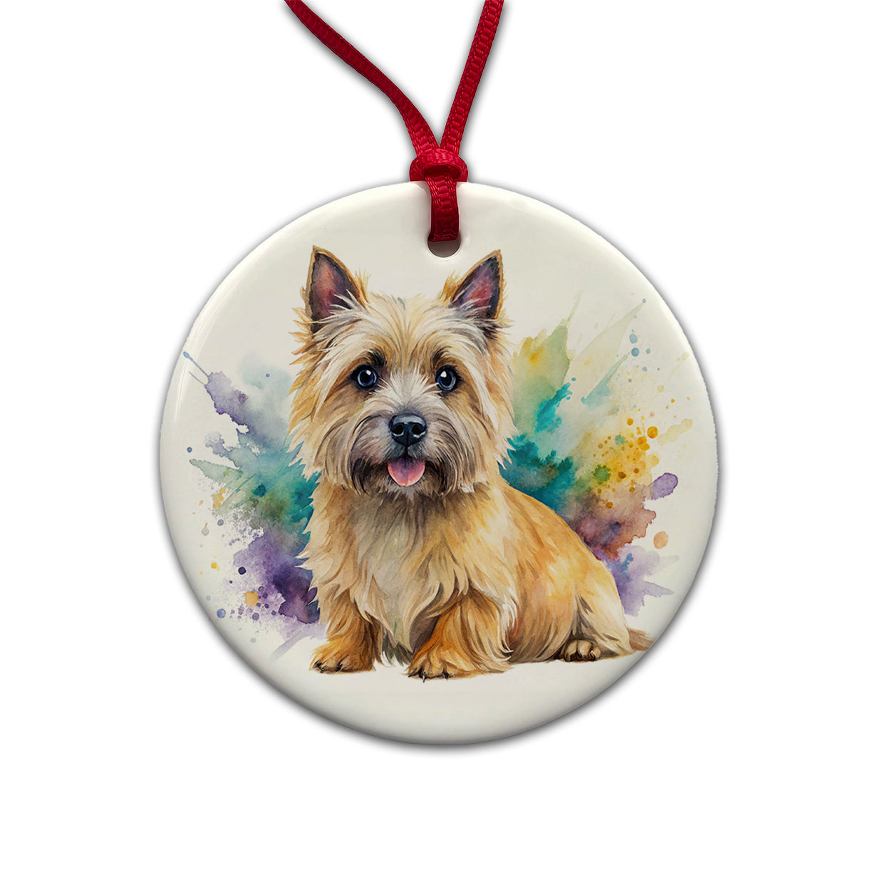 Cairn Terrier Dog Watercolor Style Round Ceramic Holiday Christmas Tree Ornament