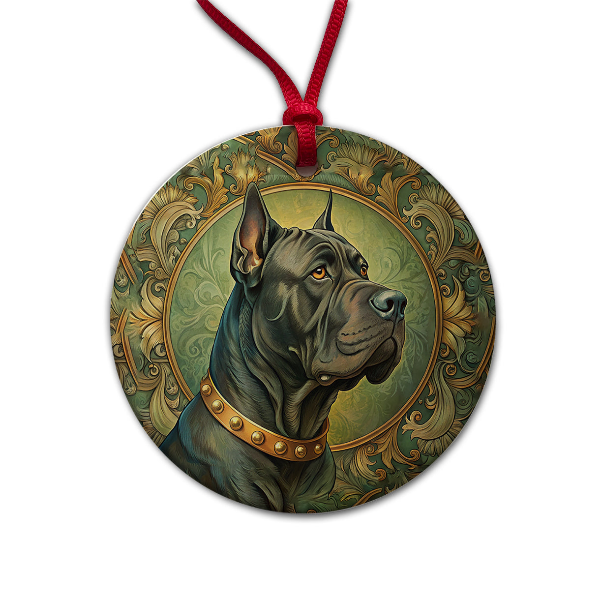 Cane Corso Dog Art Nouveau Round Ceramic Holiday Christmas Tree Ornament