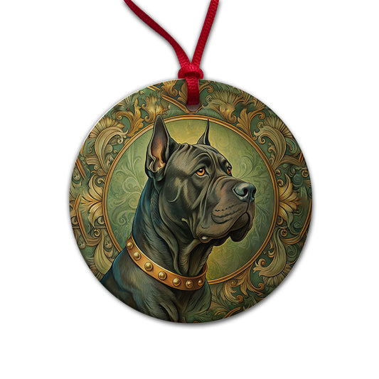 Cane Corso Dog Art Nouveau Round Ceramic Holiday Christmas Tree Ornament