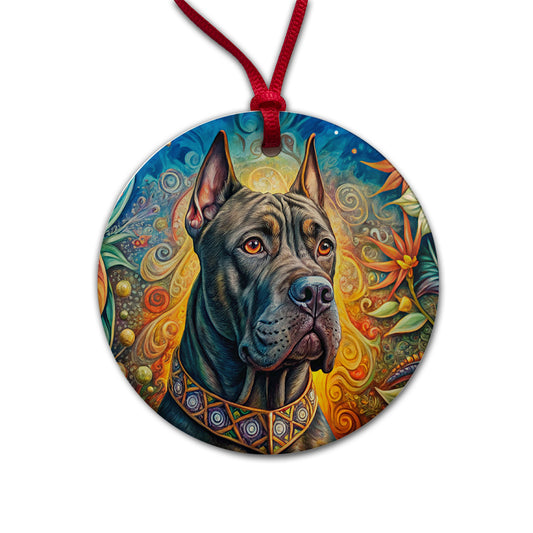 Cane Corso Dog Bohemian Art Round Ceramic Holiday Christmas Tree Ornament