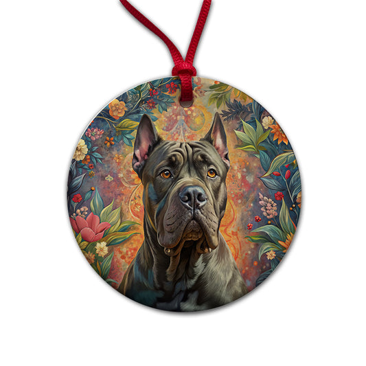 Cane Corso Dog French Bohemian Art Round Ceramic Holiday Christmas Tree Ornament