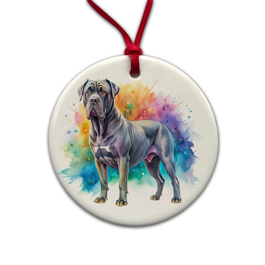 Cane Corso Dog Watercolor Style Round Ceramic Holiday Christmas Tree Ornament