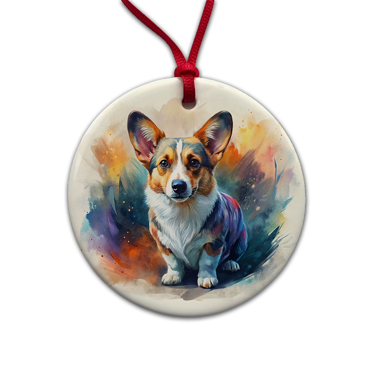 Cardigan Welsh Corgi Dog Contemporary Art Round Ceramic Holiday Christmas Tree Ornament