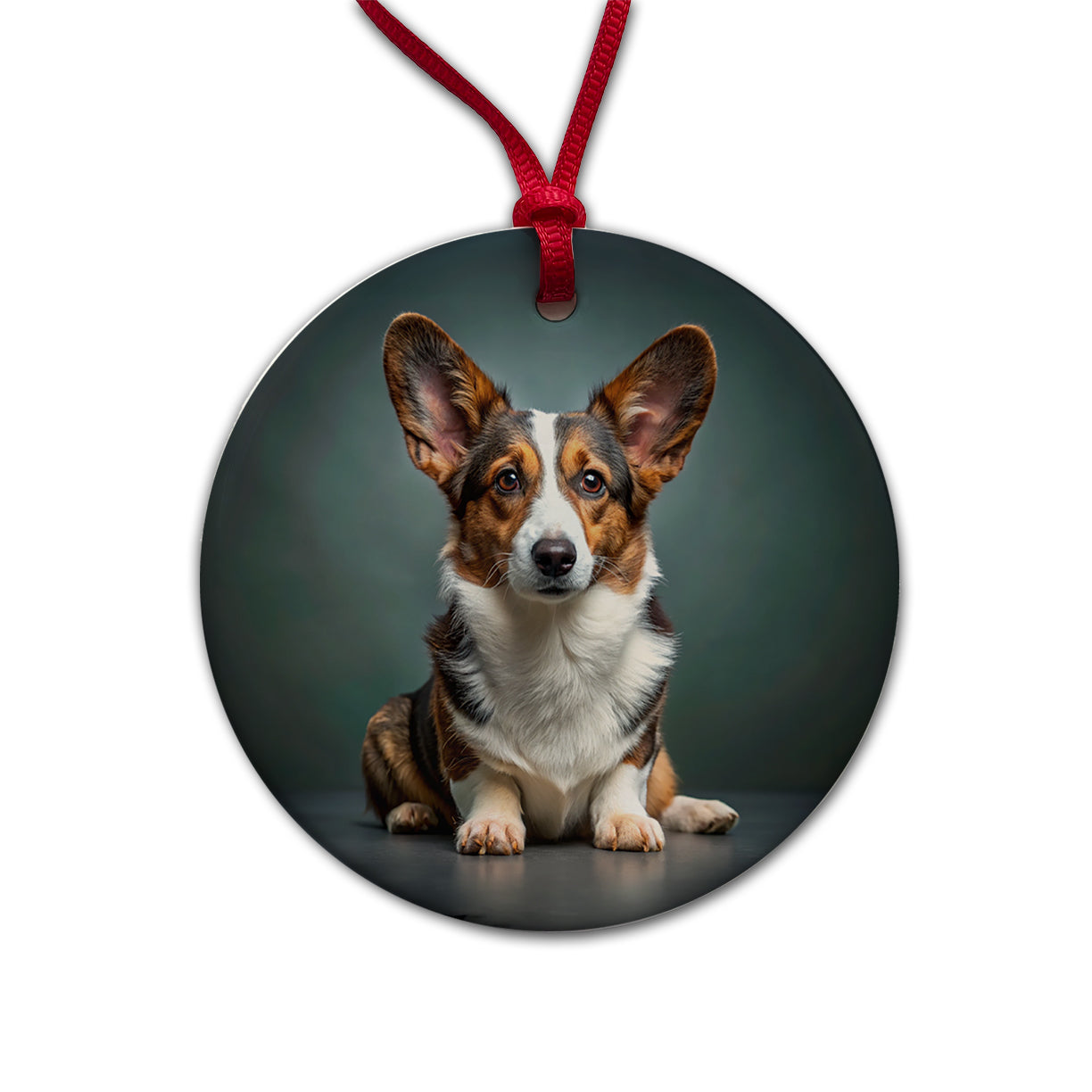 Cardigan Welsh Corgi Dog Photo Round Ceramic Holiday Christmas Tree Ornament