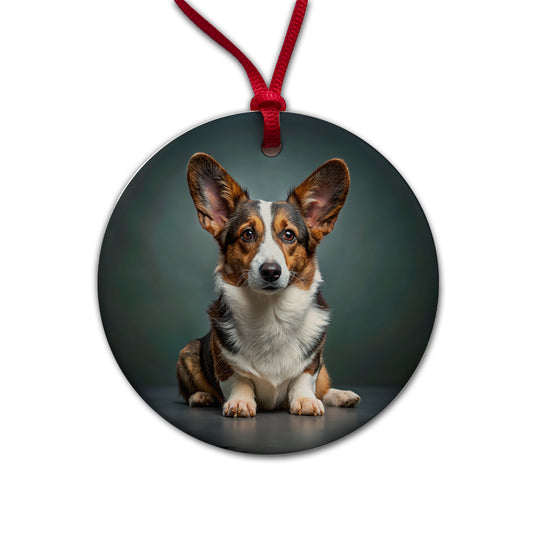 Cardigan Welsh Corgi Dog Photo Round Ceramic Holiday Christmas Tree Ornament