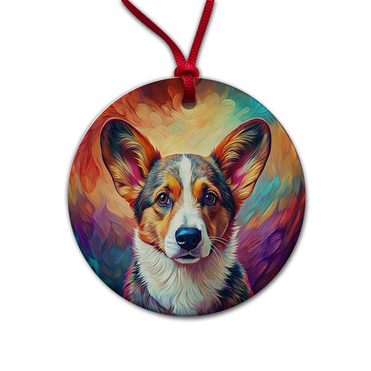 Cardigan Welsh Corgi Dog Pop Art Round Ceramic Holiday Christmas Tree Ornament