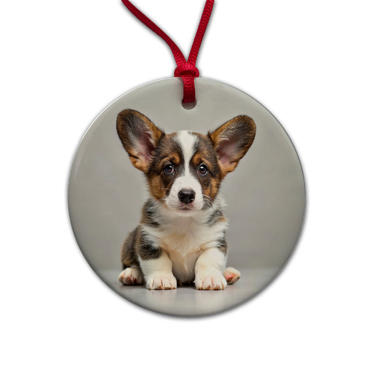 Cardigan Welsh Corgi Dog Puppy Photo Round Ceramic Holiday Christmas Tree Ornament