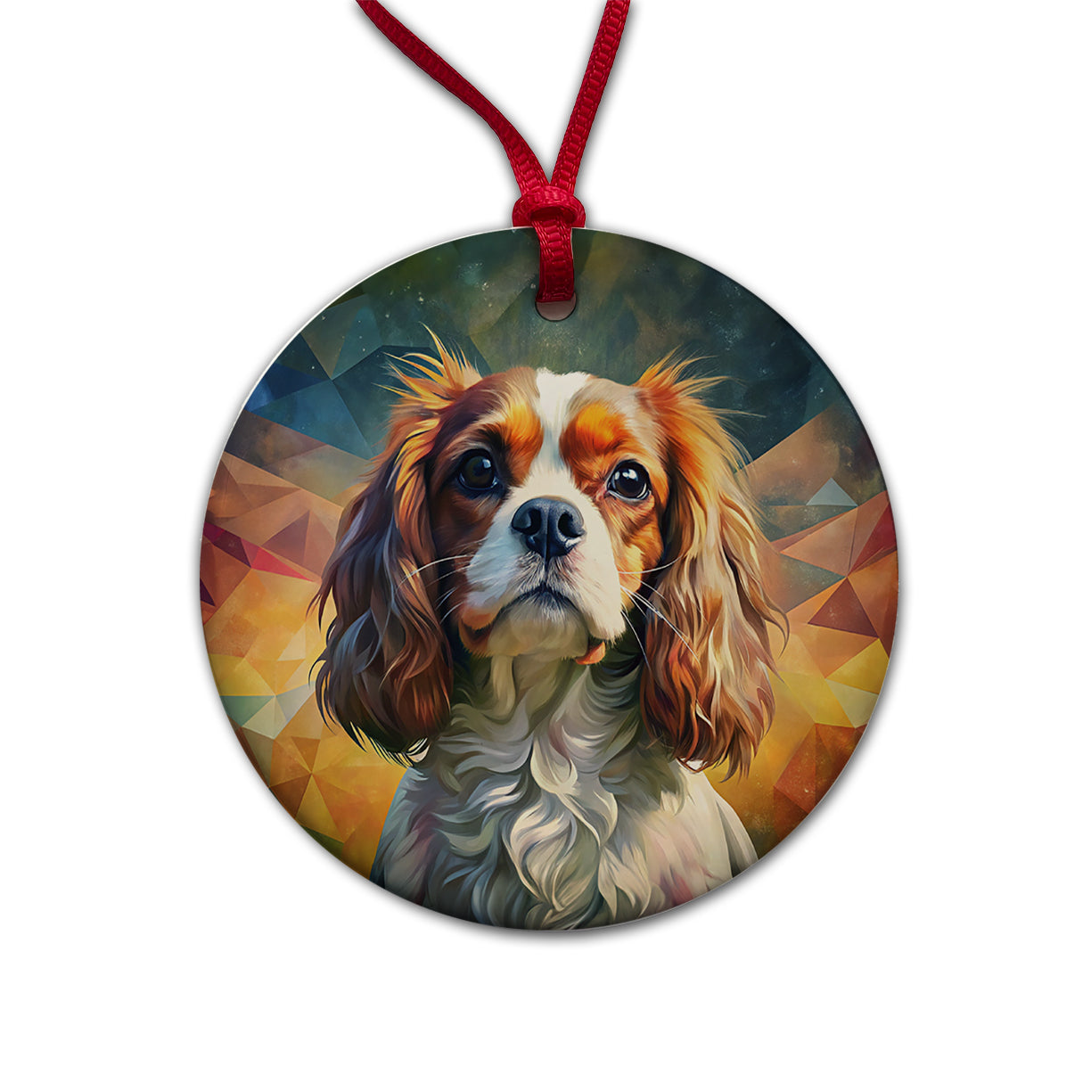 Cavalier King Charles Spaniel Dog Abstract Art Round Ceramic Holiday Christmas Tree Ornament