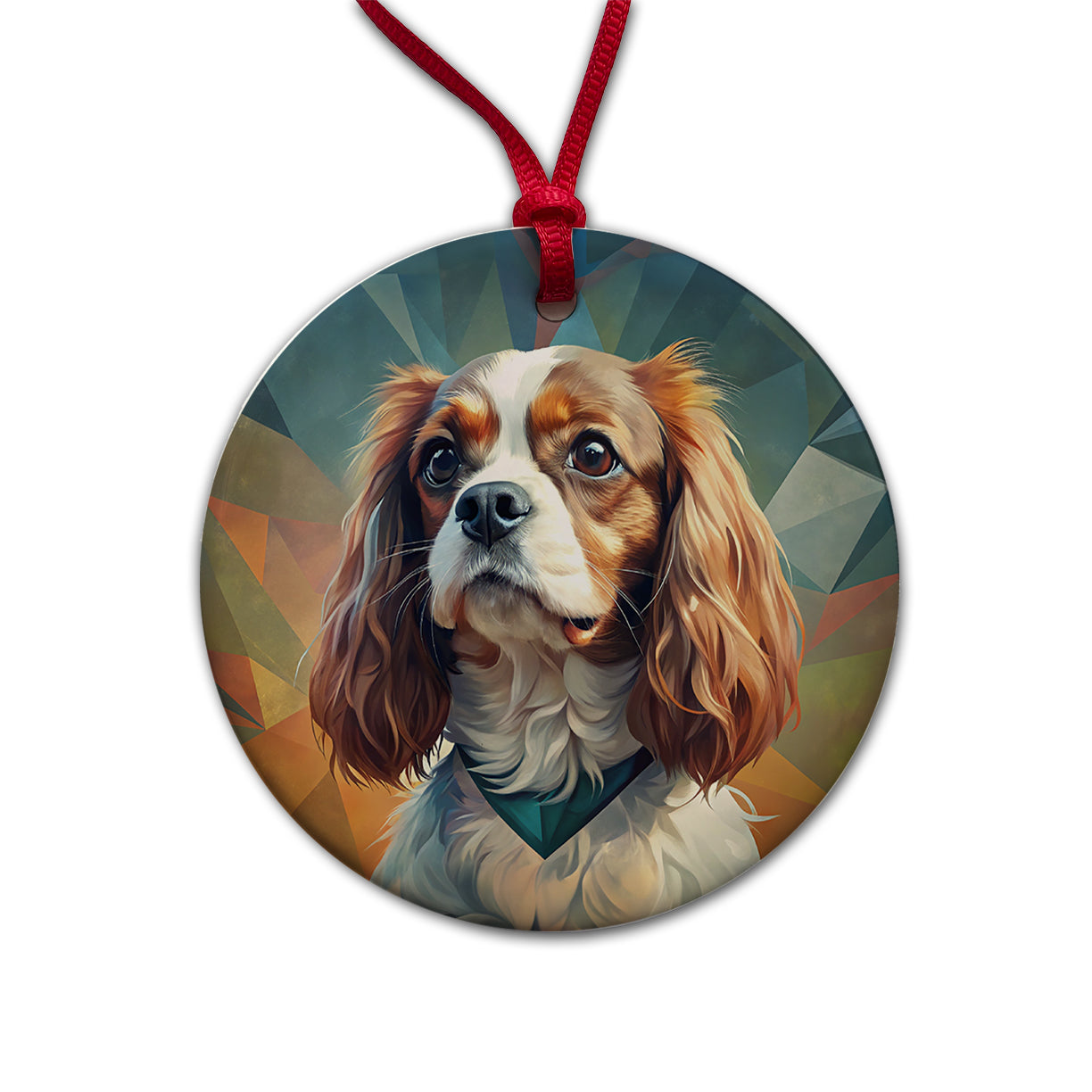 Cavalier King Charles Spaniel Dog Contemporary Art Round Ceramic Holiday Christmas Tree Ornament
