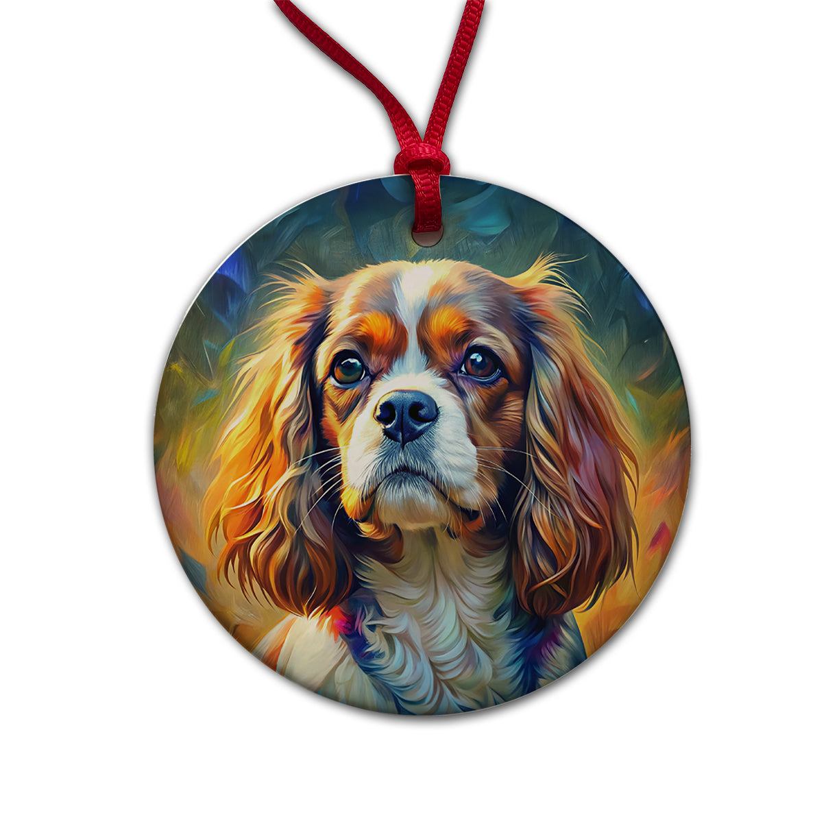 Cavalier King Charles Spaniel Dog Expressionism Art Round Ceramic Holiday Christmas Tree Ornament