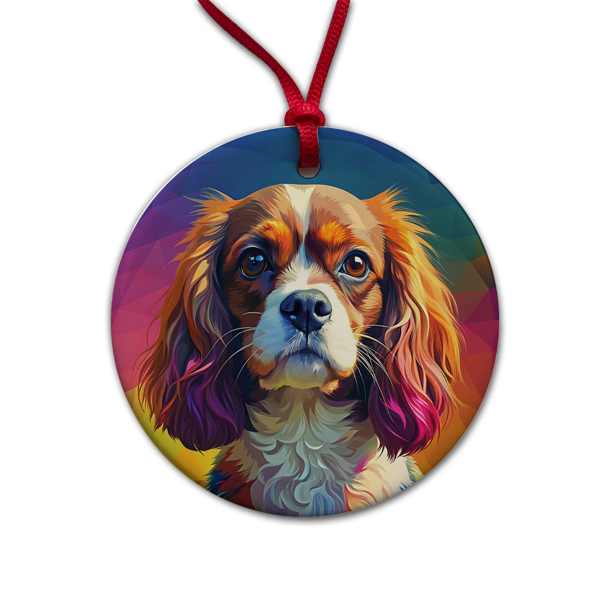 Cavalier King Charles Spaniel Dog Pop Art Round Ceramic Holiday Christmas Tree Ornament